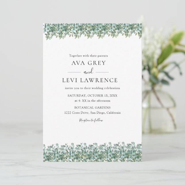 Convite eucalyptus greenery wedding (Em pé/Frente)