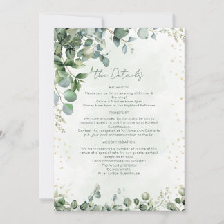 Convite Eucalyptus Greenery Wedding Details Card - 1001A