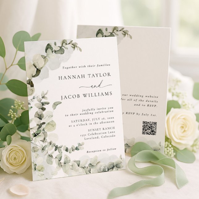 Convite Eucalyptus Greenery Wedding Invitation (Criador carregado)
