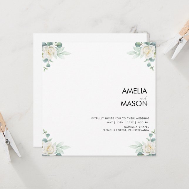 Convite eucalyptus greenery wedding Invitation (Frente/Verso In Situ)