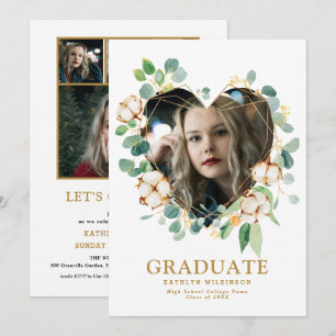 Convite Eucalyptus Heart Wreath Dourado Formando Geométric