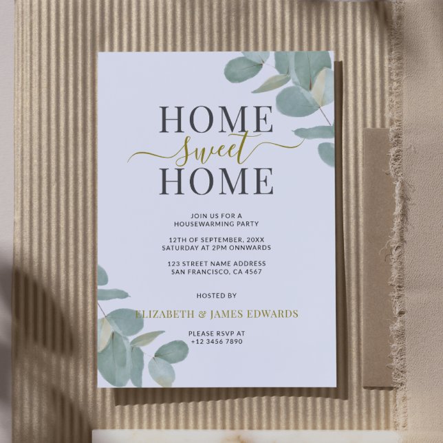 Convite Eucalyptus Home Sweet Home Housearming Party (Watercolor Eucalyptus Home Sweet Home Housewarming Party Invitation)