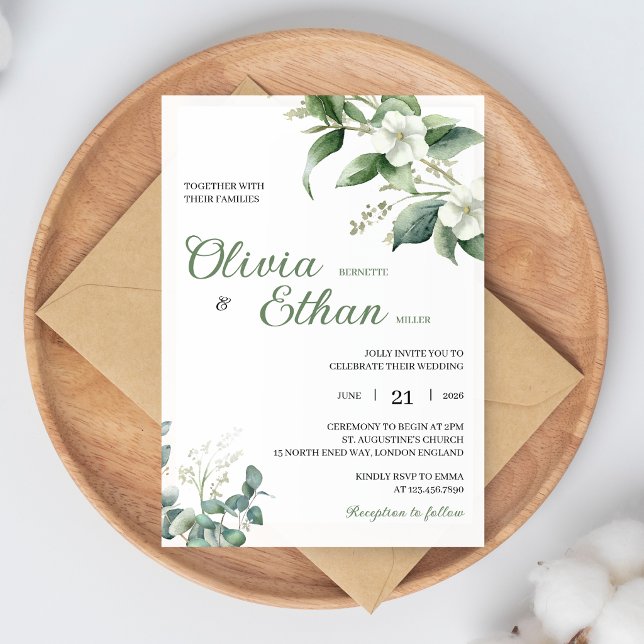Convite Eucalyptus Jasmine Botanical Wedding Invitation (Criador carregado)