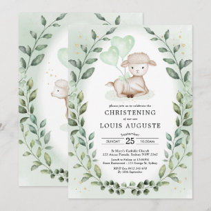 Convite Eucalyptus Lamb Baby Sheening Baptism