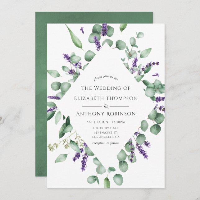 Convite Eucalyptus Lavanda Greenery Wedding (Frente/Verso)