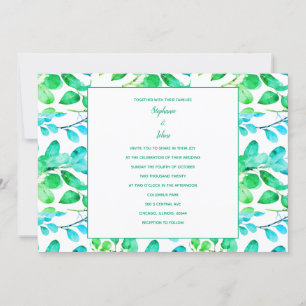 Convite Eucalyptus Leaf Art Green Teal Dusty Casamento Azu