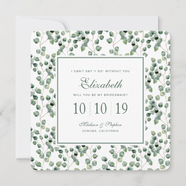 Convite Eucalyptus Leaf Patterno - Bridesmaid (Frente)
