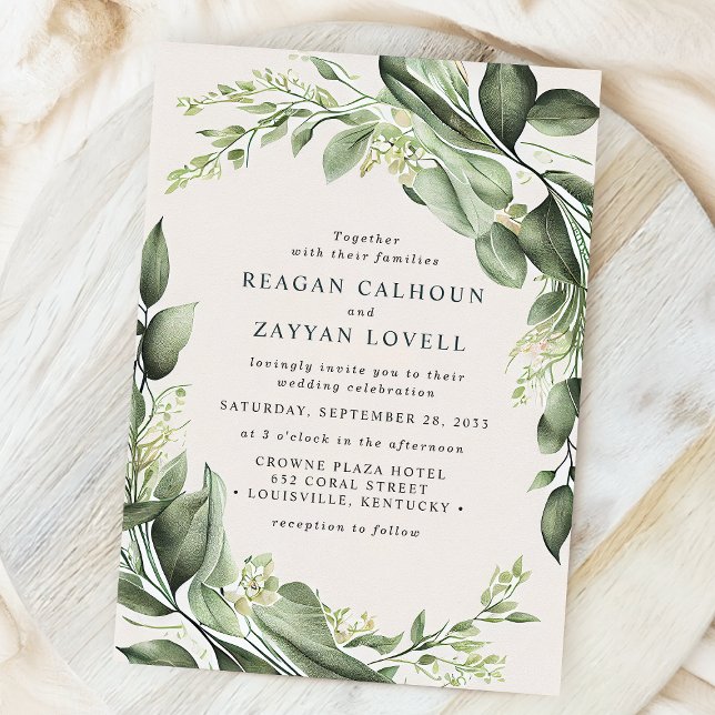 Convite Eucalyptus Leaves Wreath Modern Weds (Criador carregado)