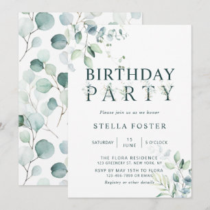 Convite Eucalyptus - Letra Botânica Festa de aniversário