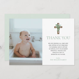 Convite Eucalyptus Modern Baptism Photo Thank You Cards