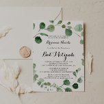 Convite Eucalyptus Modern Calliographic Bat Mitzvah<br><div class="desc">Este convite do eucalipto à caligrafia moderna bat mitzvah é perfeito para um simples bat mitzvah. A design apresenta galhos e folhas botânicas elegantes e desenhadas a aquarela e desenhadas à mão.</div>