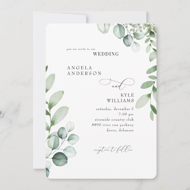 Convite Eucalyptus No Parents Elegant Wedation Invitation (Frente)