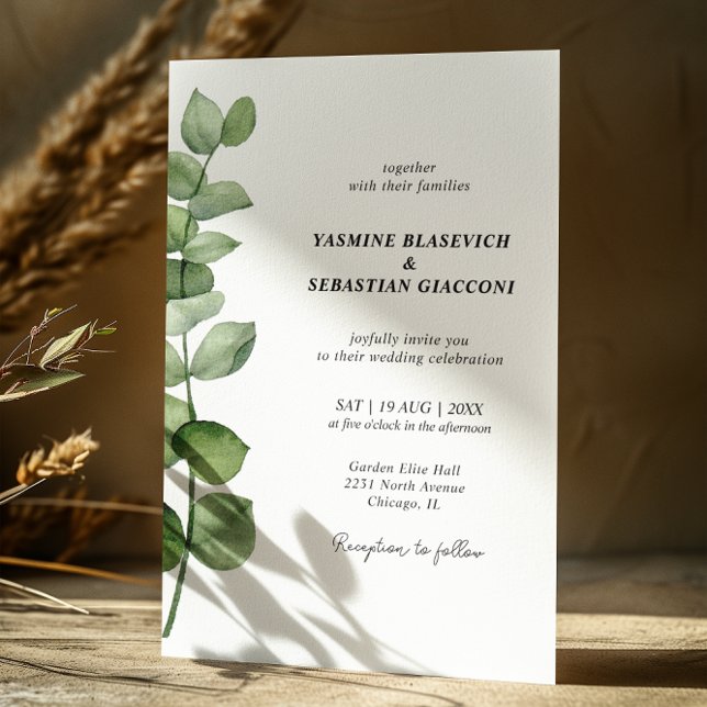 Convite Eucalyptus para Casamento Elegante (Criador carregado)