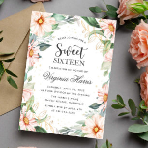 Convite Eucalyptus Peach Floral Sweet Dezesseis 16 Anivers
