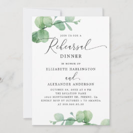 Convite Eucalyptus Rehearsal Dinner. Elegant Script Garden