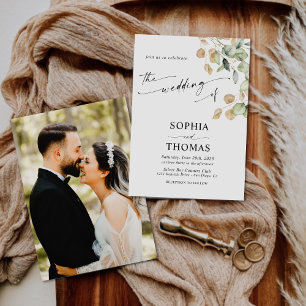 Convite Eucalyptus Russo Elegante Deixa Casamento Fotográf