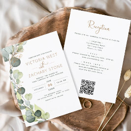 Convite Eucalyptus Rustic All In One QR Code Casamento