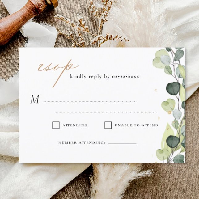 Convite Eucalyptus Rustic Wedding RSVP (Criador carregado)