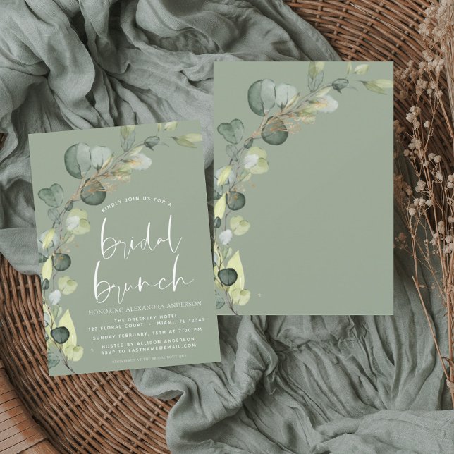 Convite Eucalyptus Sage Green Bridal BrunChá (Criador carregado)