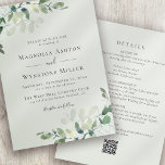 Convite Eucalyptus Sage Verde Tudo em Um Casamento<br><div class="desc">Faça a sensação romântica para o dia do seu casamento com esta design moderna com folhas de cor aquática eucalipto. Você pode adicionar mais informações sobre seu casamento na parte traseira do convite,  e há um código QR para direcionar convidados para o seu site de casamento para RSVP.</div>