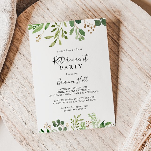 Convite Eucalyptus Simple Brown Floral Retirement Party (Criador carregado)