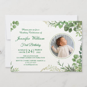 Convite Eucalyptus Simple Elegant Cute Baby Primeiro Anive