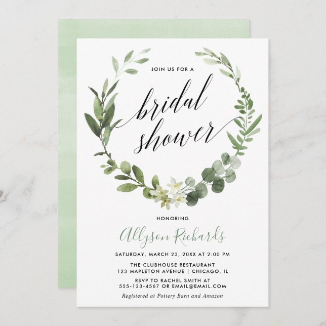 Convite Eucalyptus sob chá de panela neutro em relação ao  (Frente/Verso)