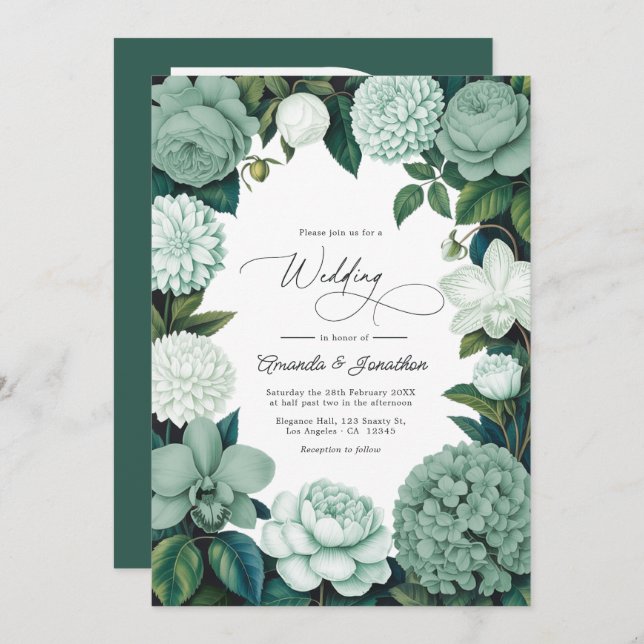 Convite Eucalyptus Soft, Mint Frost & Snowdrop Wedding (Frente/Verso)