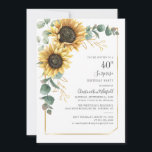 Convite Eucalyptus Sunflower aniversário de 40 anos<br><div class="desc">Eucalyptus Sunflower Script aniversário de 40 anos Convite para personalização fácil com os detalhes de sua festa,  clicando no botão "Personalizar". Apresentando um brilho amarelo floral e verde suculente com uma estrutura geométrica de folha de ouro e tipografia moderna</div>