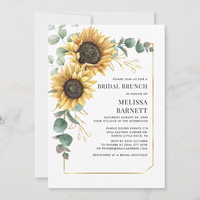 Convite Eucalyptus Sunflower Bridal Brunitation (Frente)
