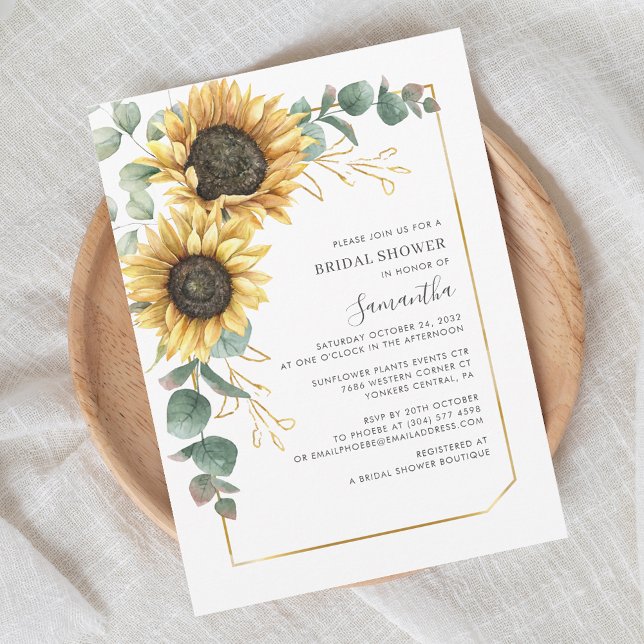 Convite Eucalyptus Sunflower Chá de panela (Sunflower Floral Eucalyptus Greenery Bridal Shower Invitation)