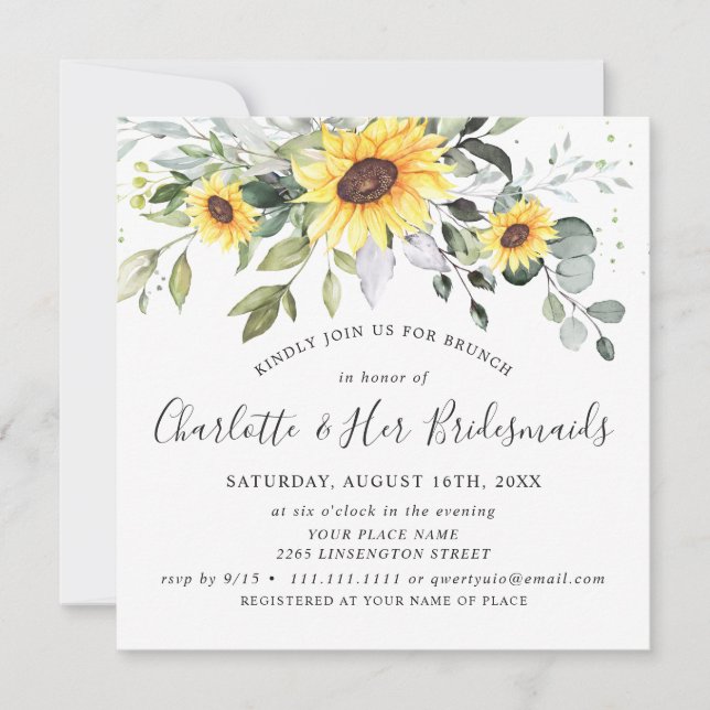 Convite Eucalyptus Sunflower Foliage Bridal Brunch (Frente)