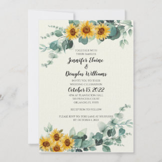 Convite Eucalyptus Sunflower Invitation