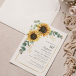 Convite Eucalyptus Sunflower Script 60th Aniversário<br><div class="desc">Eucalyptus Sunflower Script 60th Aniversário Convite para 60º Aniversário que você pode personalizar facilmente com os detalhes de seu partido clicando no botão "Personalizar". Apresentando um brilho amarelo floral e verde suculente com uma estrutura geométrica de folha de ouro e tipografia moderna</div>