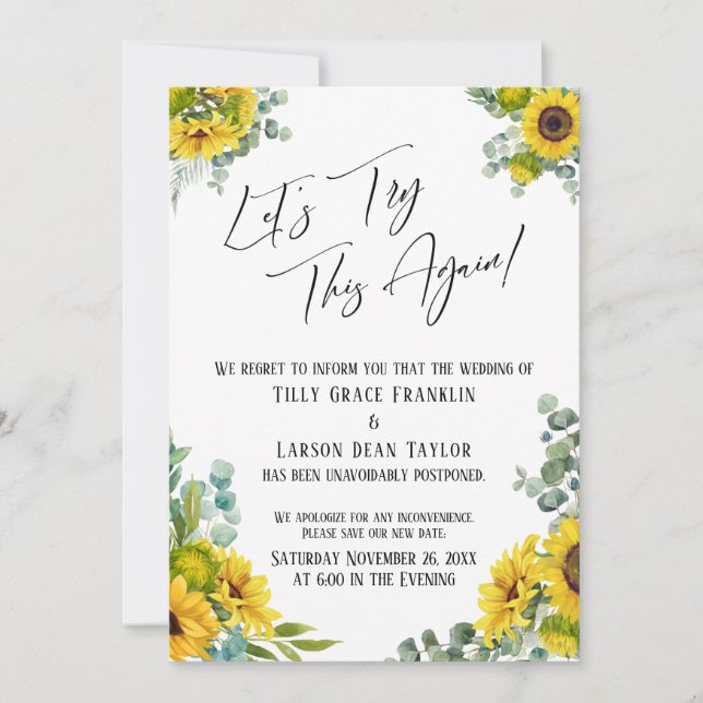 Convite Eucalyptus Sunflower Vamos Tenta Novamente Este Ca (Frente)