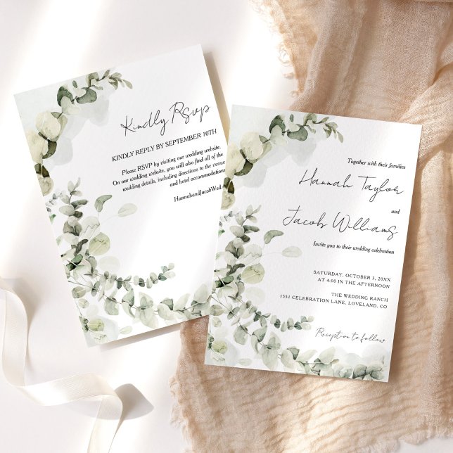 Convite Eucalyptus Tudo Em Um Casamento RSVP (eucalyptus wedding with rsvp invitaiton)