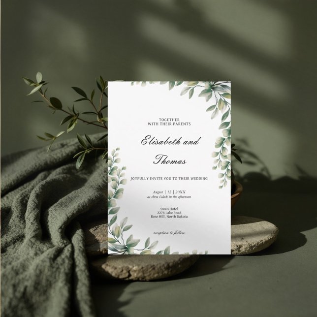 Convite Eucalyptus verde deixa casamento elegante (Criador carregado)