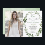 Convite Eucalyptus verde qualquer idade, foto de aniversár<br><div class="desc">Para personalização mais avançada deste design,  basta selecionar o botão "Personalizar o computador" acima!</div>