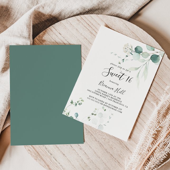 Convite Eucalyptus verde-verão doce 16 Festas de aniversár (Criador carregado)