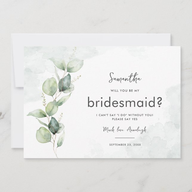 Convite Eucalyptus Você Será Minha Proposta De Bridesmaid (Frente)