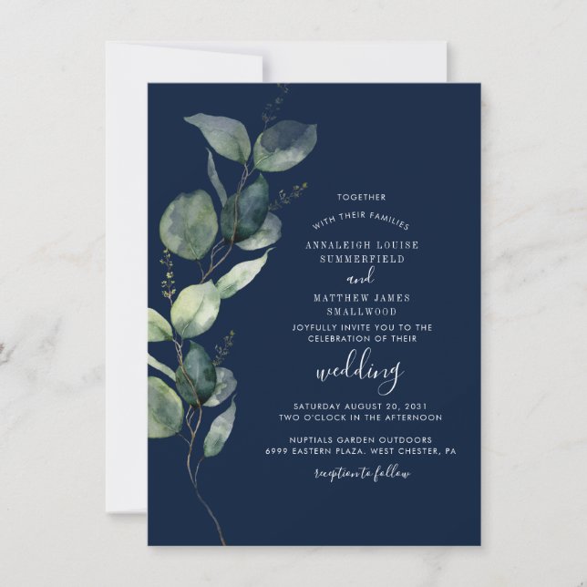 Convite Eucalyptus Watercolor Botanical Wedding (Frente)