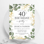 Convite Eucalyptus Watercolor do Partido aniversário de 40<br><div class="desc">Convite de festas botânico elegante. O Classy design apresenta a cor d'água pintada manualmente,  verde-verde-cor-d'água eucalyptus wreath foliage e fonte de script. Impressos convites Zazzle ou modelo de impressão digital instantânea para download. Personalize com seus próprios detalhes. Envie-me uma mensagem se precisar de mais personalização.</div>