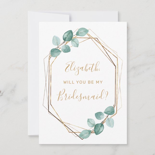 Convite Eucalyptus Watercolor Greenery Dourado Bridesmaid (Frente)