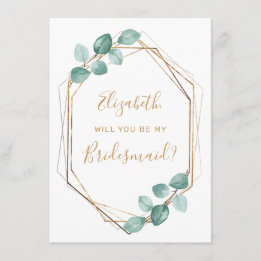 Convite Eucalyptus Watercolor Greenery Dourado Bridesmaid
