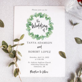 Convite Eucalyptus Wedding Elegant Wreath Lettering Folha