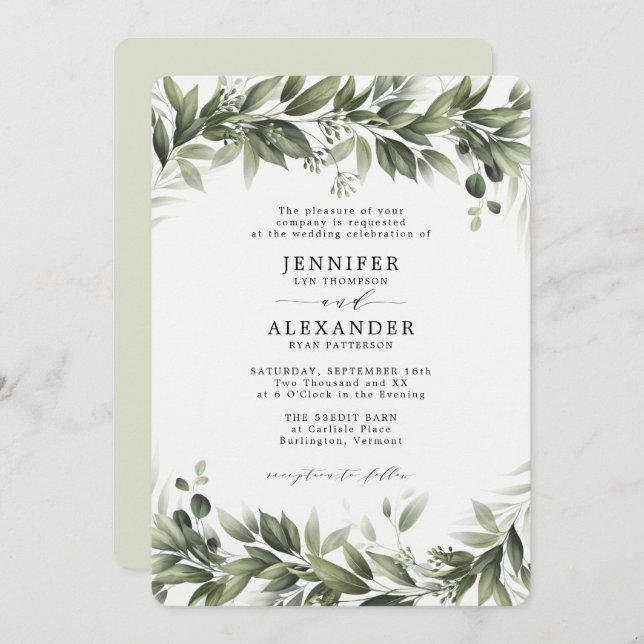 Convite Eucalyptus Weding Invitation (Frente/Verso)
