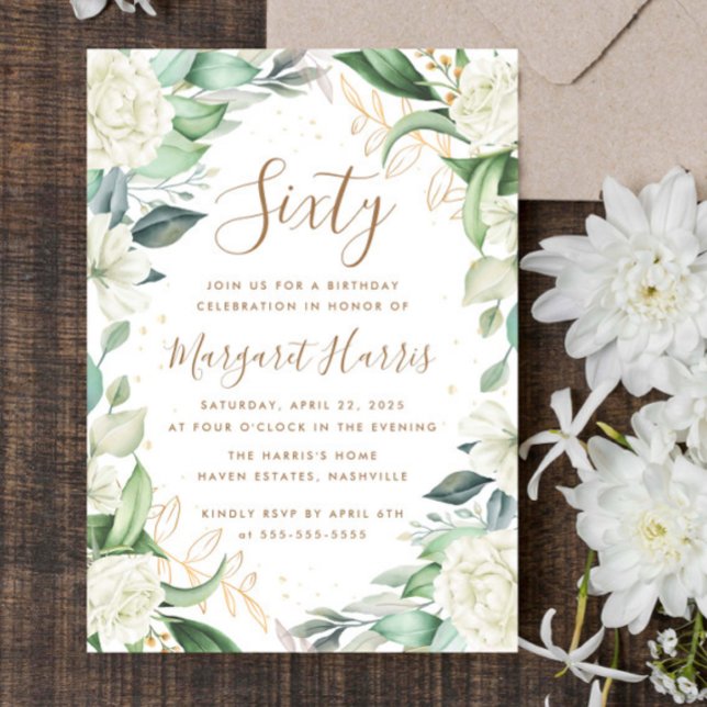 Convite Eucalyptus White Dourado Floral 60º Sessenta Anive (Criador carregado)