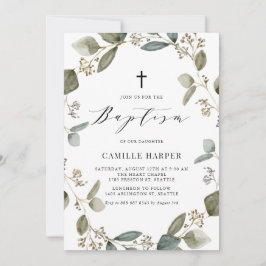 Convite Eucalyptus Wreath Baptism, Serração De Água