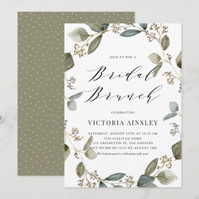 Convite Eucalyptus Wreath Bridal Brunch, Imobilizado Por A (Frente/Verso)
