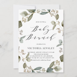 Convite Eucalyptus Wreath Chá de fraldas Brunch